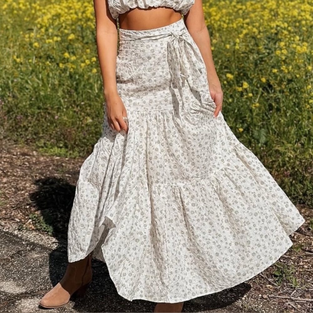 Day in the Meadow Floral White Maxi Skirt